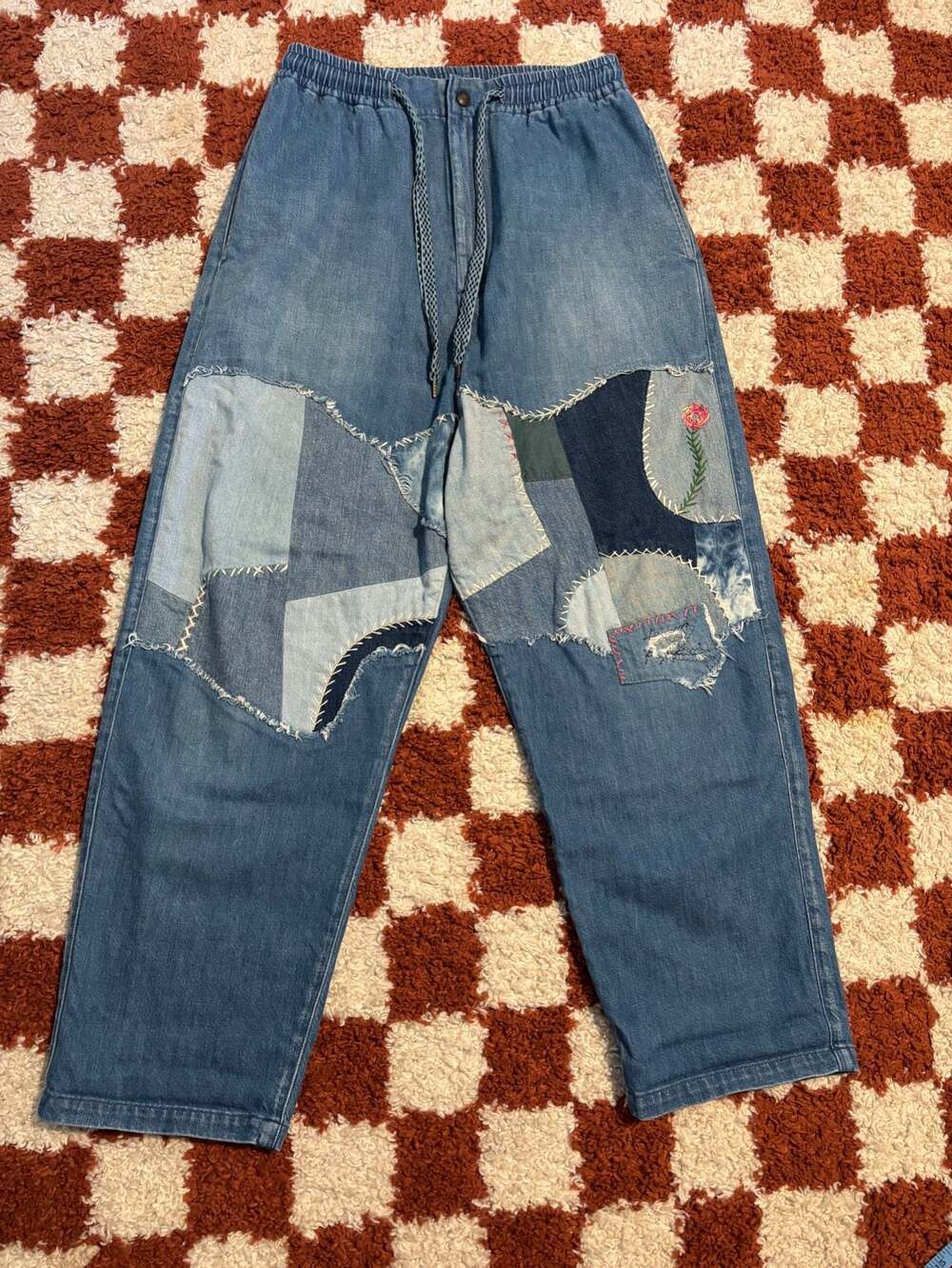 Kapital Light Blue Patchwork Cotton Joggers Jeans